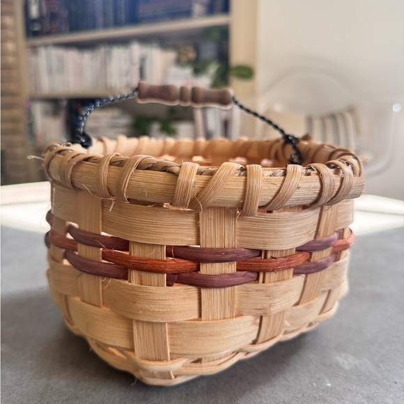 Vintage Handwoven Basket with Wood bottom and Metal and Wood Handle - Picture 2 of 7